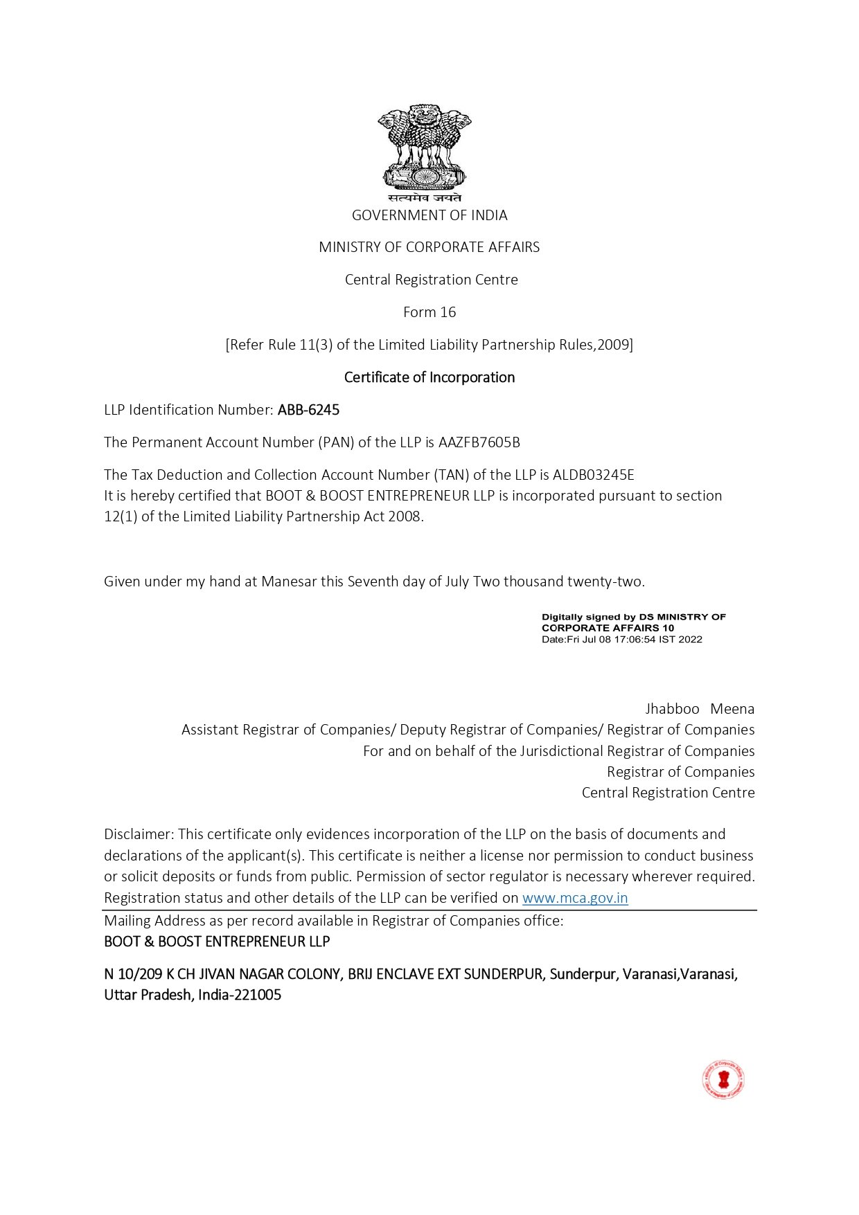 Incorporation Certificate